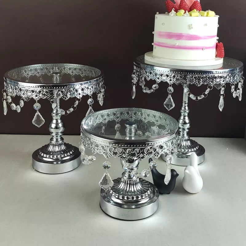 Glass Silver Cake Stand Set