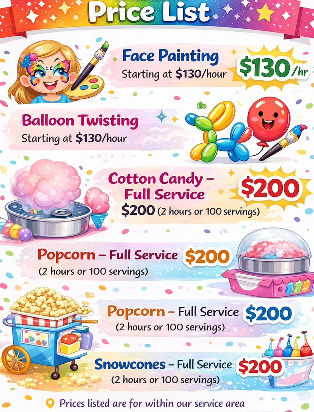 Entertainment Price list